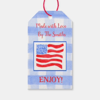 Blauw geruit USA Vlag GEMAAKT MET LIEFDE rood Cadeaulabel