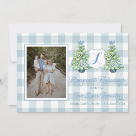 Blauw geruit vakantiegroet kaart
