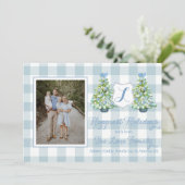 Blauw geruit vakantiegroet kaart (Staand voorkant)