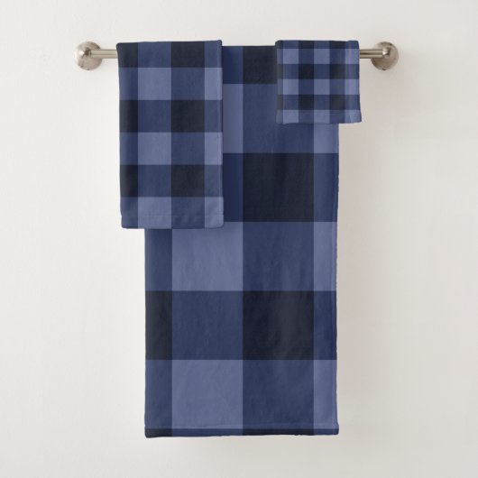 Blauw geruit vierkant kariert bad handdoek (Insitu)
