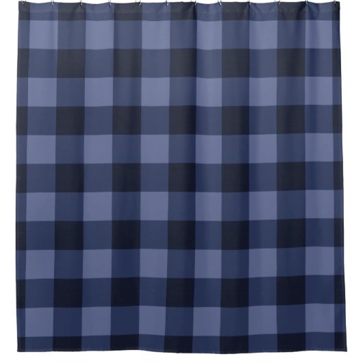 Blauw geruit vierkant kariert douchegordijn (Voorkant)