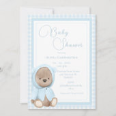 Blauw geruit vintage babyshower kaart (Voorkant)