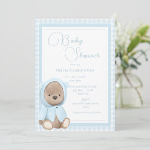 Blauw geruit vintage babyshower kaart
