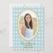 Blauw geruit Vintage Foto Afstudeercadeau Aankondiging (Voorkant)