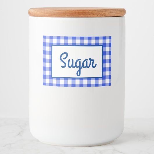 Blauw geruit voedselcontainer etiket (Voorkant)