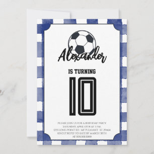 Blauw geruit voetbal verjaardagsfeestje kaart