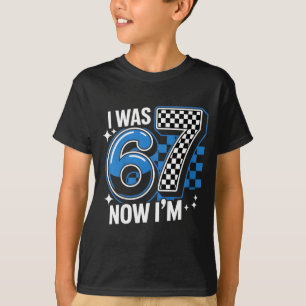 Blauw geruit was 6 7 grappig 67 verjaardag jongens t-shirt