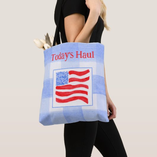 Blauw geruit waterverf VS-vlag Tote Bag (Dichtbij)