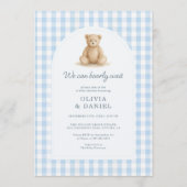 Blauw geruit We Can Bearly Wait All in One Kaart (Voorkant)