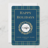 Blauw geruit zakelijk logo kerst kaart met dankbet (Voorkant)