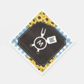 Blauw geruit & zonnebloemen roestig monogram BBQ Servet (Hoek)