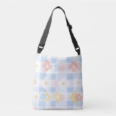 Blauw geruite bloem crossbody tas (Voorkant)