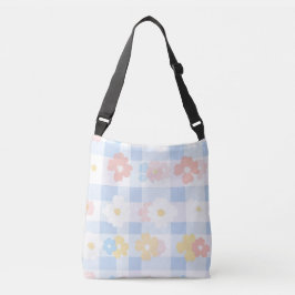 Blauw geruite bloem crossbody tas