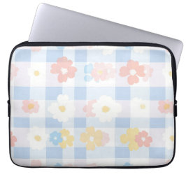 Blauw geruite bloem laptop sleeve