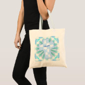 Blauw geruite christelijk kruis tote tas (Voorkant (product))