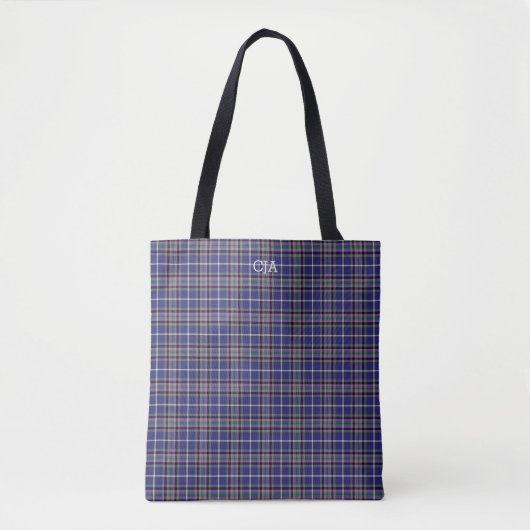 Blauw geruite Clan Alexander Tartan Monogram Tote Bag (Voorkant)