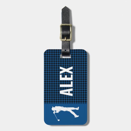 Blauw geruite controle Monogram Golfer Bagagelabel (Voorkant verticaal)
