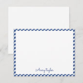Blauw geruite gepersonaliseerde briefpapier notitiekaartje (Voorkant / Achterkant)