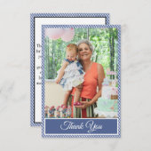 Blauw geruite Gingham Verjaardag Dank u Foto Bedankkaart (Voorkant / Achterkant)