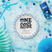 Blauw geruite glimlach een coole kerel 1e verjaard papieren bordje (Feest)