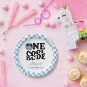 Blauw geruite glimlach een coole kerel 1e verjaard papieren bordje (Feest)