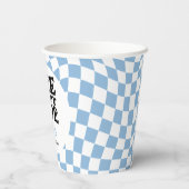 Blauw geruite glimlach Een Gelukkige Gast 1e Verja Papieren Bekers (Achterkant)
