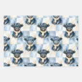 Blauw Geruite Hooglanders Koe Cute Inpakpapier Vel (Voorkant 3)