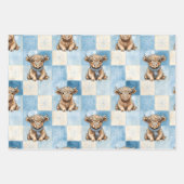 Blauw Geruite Hooglanders Koe Cute Inpakpapier Vel (Voorkant 2)