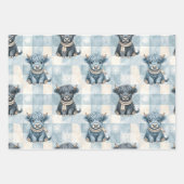 Blauw Geruite Hooglanders Koe Cute Inpakpapier Vel (Voorkant)