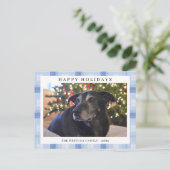 Blauw geruite kerstfoto briefkaart (Staand voorkant)