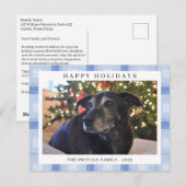 Blauw geruite kerstfoto briefkaart (Voorkant / Achterkant)