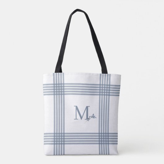 Blauw geruite monogram schoudertassen tote bag (Achterkant)
