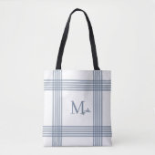 Blauw geruite monogramtassen tote bag (Voorkant)