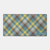 Blauw geruite Patroon Aangepaste Naam Monogram Tek Bureaumat (Voorkant)