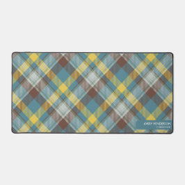 Blauw geruite Patroon Aangepaste Naam Monogram Tek Bureaumat