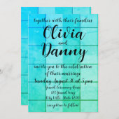 Blauw geruite raster patroon strand bruiloft kaart (Voorkant / Achterkant)