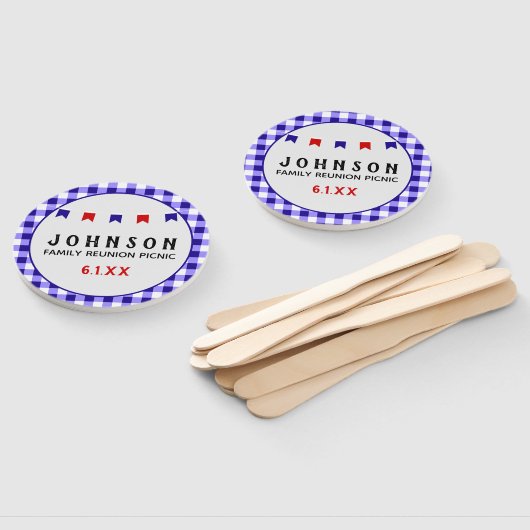 Blauw geruite tafelkleed Zomer Picknick Reunion Handwaaier (Niet-gemonteerd)