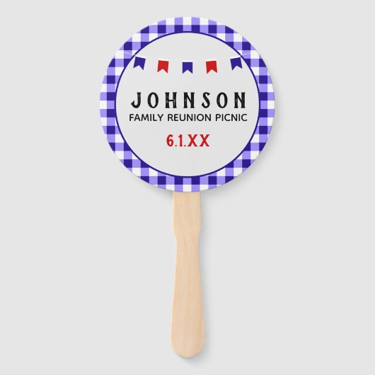 Blauw geruite tafelkleed Zomer Picknick Reunion Handwaaier (Voorkant)