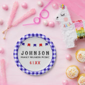 Blauw geruite tafelkleed Zomer Picknick Reunion Papieren Bordje (Feest)