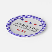 Blauw geruite tafelkleed Zomer Picknick Reunion Papieren Bordje (Gekanteld)