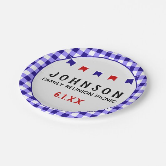 Blauw geruite tafelkleed Zomer Picknick Reunion Papieren Bordje (Gekanteld)