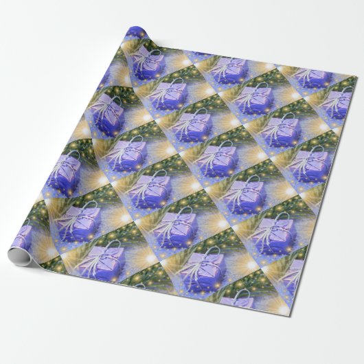 blauw geschenk, uniek, glanzend opvulpapier, kleur cadeaupapier (Uitgerold)