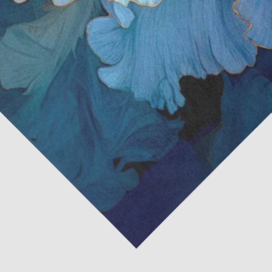 Blauw geschilderd bloemweefselpapier tissuepapier (Detail)