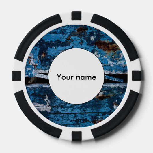 Blauw geschilderd hout poker chips (Voorkant)