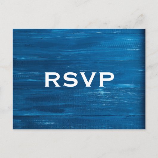 Blauw geschilderd hout RSVP Briefkaart (Voorkant)