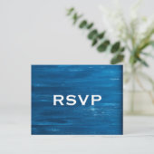 Blauw geschilderd hout RSVP Briefkaart (Staand voorkant)