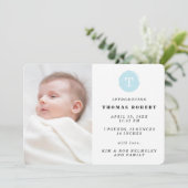 Blauw geschilderd monogram foto geboorte aankondig aankondiging (Staand voorkant)