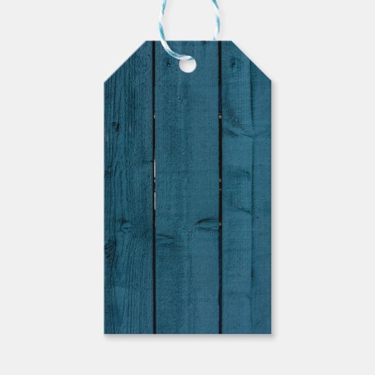 Blauw geschilderde houten planken cadeaulabel (Voorkant)