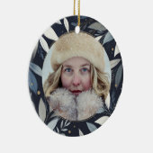Blauw geschilderde krans Kerstmis Keramisch Ornament (Rechts)