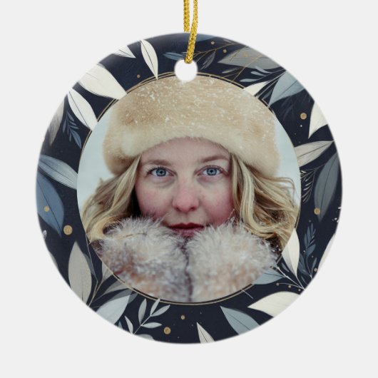 Blauw geschilderde krans Kerstmis Keramisch Ornament (Voorkant)